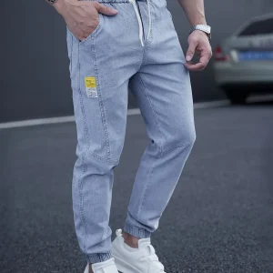Men's Drawstring-Waist Tapered Denim Joggers