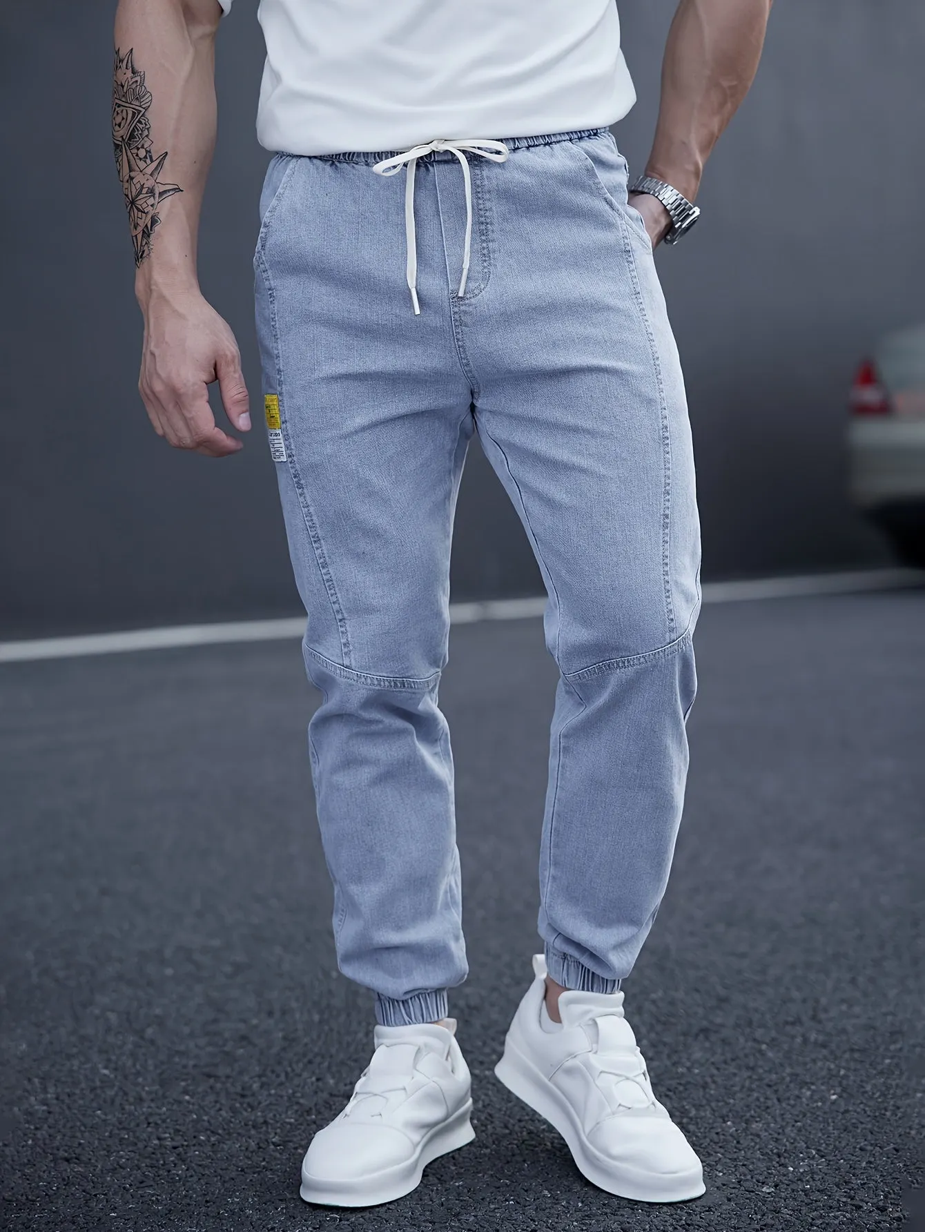Men's Drawstring-Waist Tapered Denim Joggers