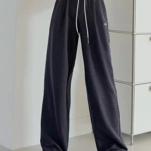 Letter Patch Drawstring Wide Leg Sweatpants