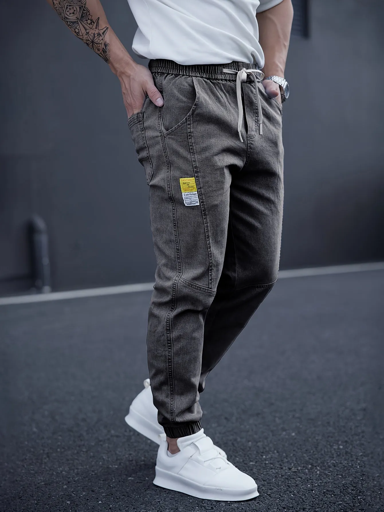 Men's Drawstring-Waist Tapered Denim Joggers